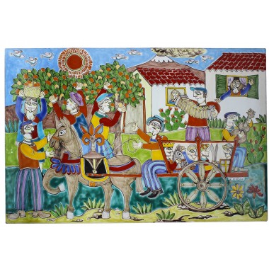 Pannello pietra lavica siciliana de simone Raccolta di Arance PI416PL-5 Pannello pietra lavica siciliana de simone Raccolta di Arance PI416PL-5